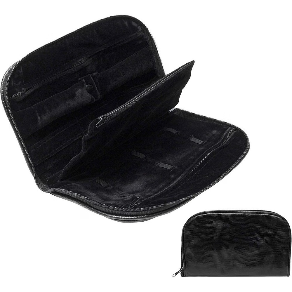 Genuine Leather Black Travel Jewelry Organizer Noble Travel Jewelry Pouch Zipper